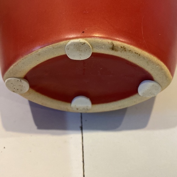 Brick red matte ceramic vase with white carved accents. 2” opening. 8” length. - Picture 7 of 7